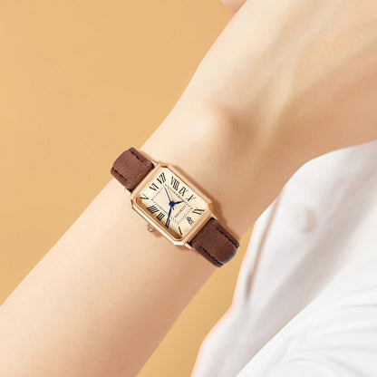 Relógio Feminino Vintage Quadrado em Couro