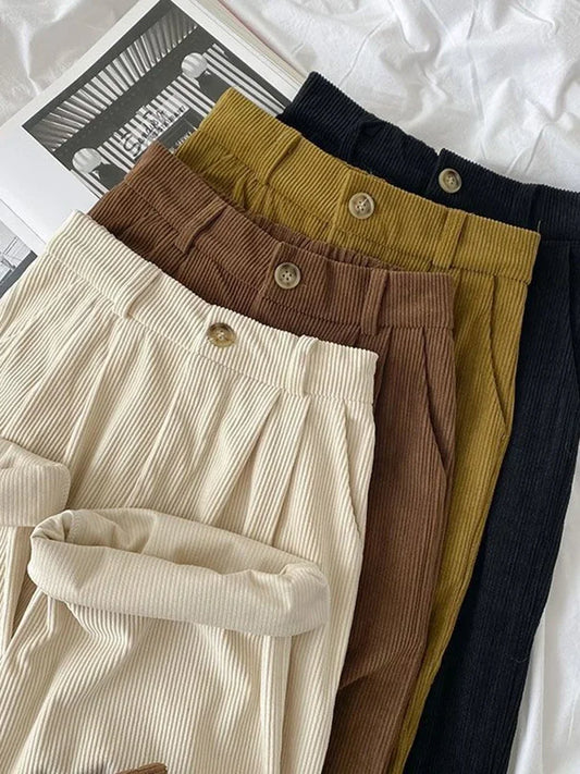 Calça Feminina de Veludo Cotelê Cintura Alta