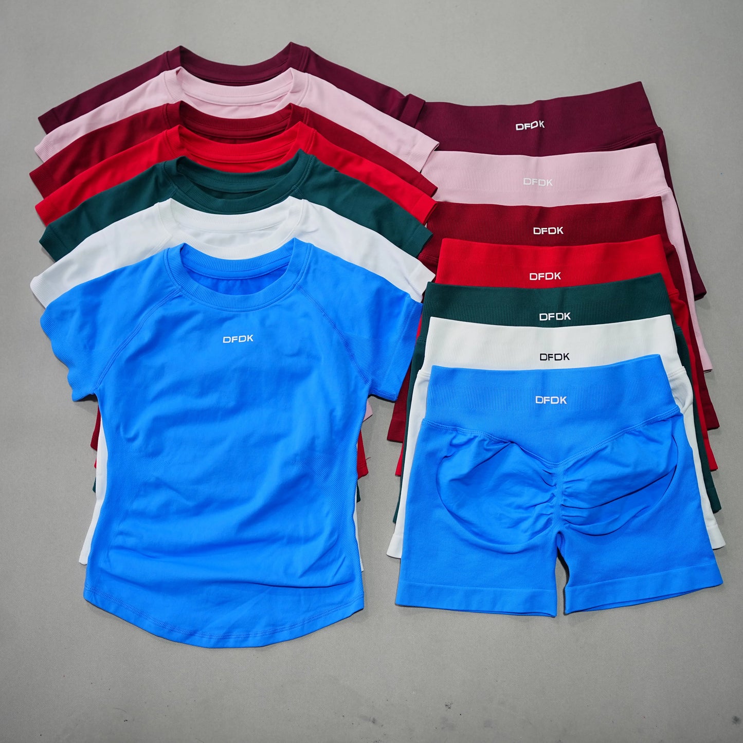 DFDK 2 Piece Athletic Tracksuit, Seamless Short Sleeve Yoga Wear, High Stretch Running Shorts, Gym Training Outfit