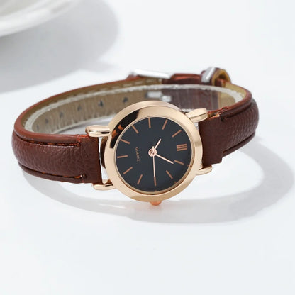 Relógio Feminino Casual de Quartzo com Mostrador Pequeno e Pulseira de Couro