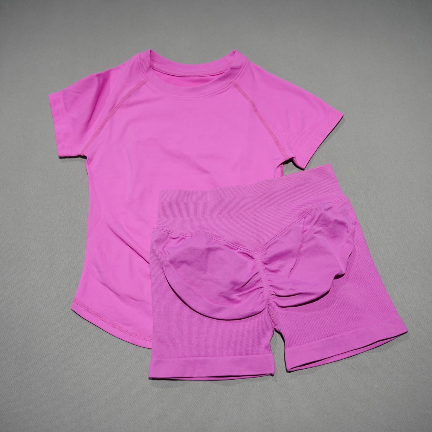 DFDK 2 Piece Athletic Tracksuit, Seamless Short Sleeve Yoga Wear, High Stretch Running Shorts, Gym Training Outfit