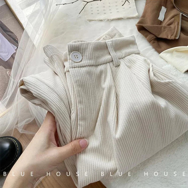 Calça Feminina de Veludo Cotelê Cintura Alta
