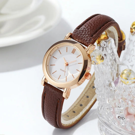 Relógio Feminino Casual de Quartzo com Mostrador Pequeno e Pulseira de Couro