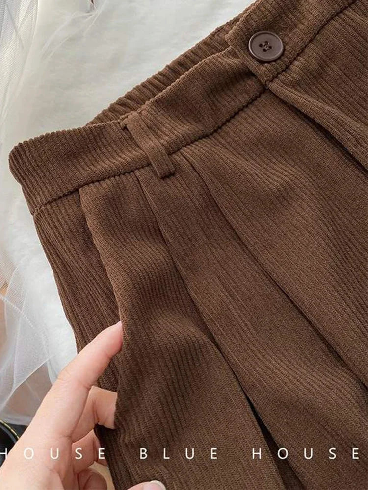 Calça Feminina de Veludo Cotelê Cintura Alta
