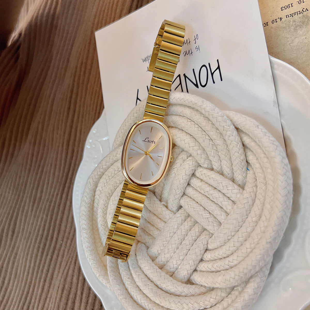 Relógio Feminino Dourado Estilo Vintage com Bracelete