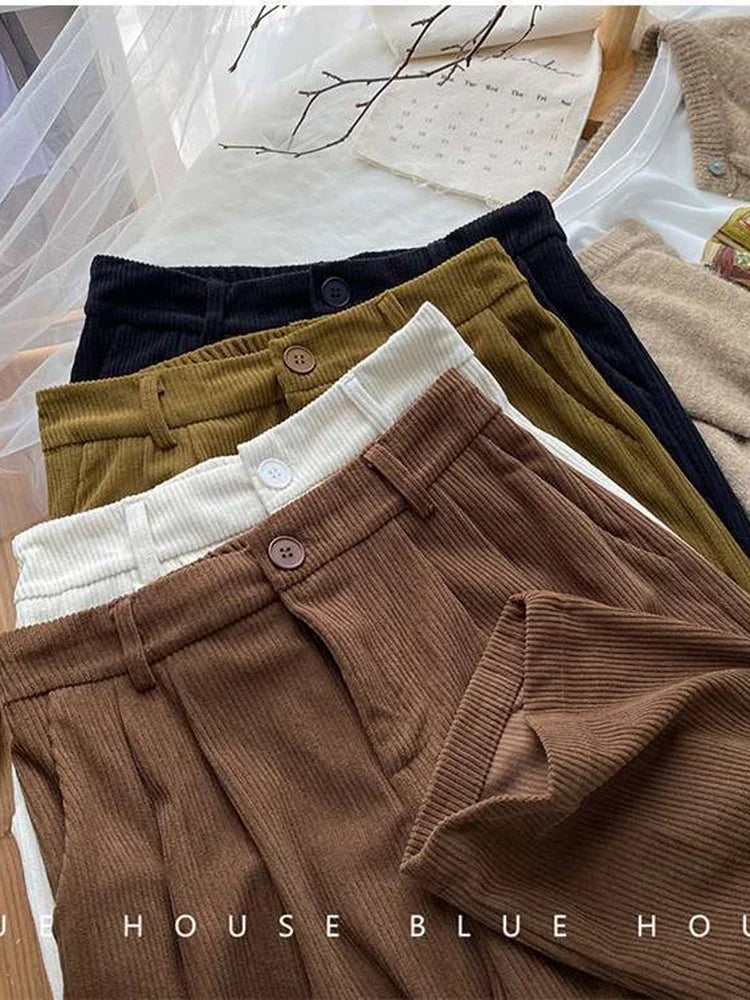 Calça Feminina de Veludo Cotelê Cintura Alta