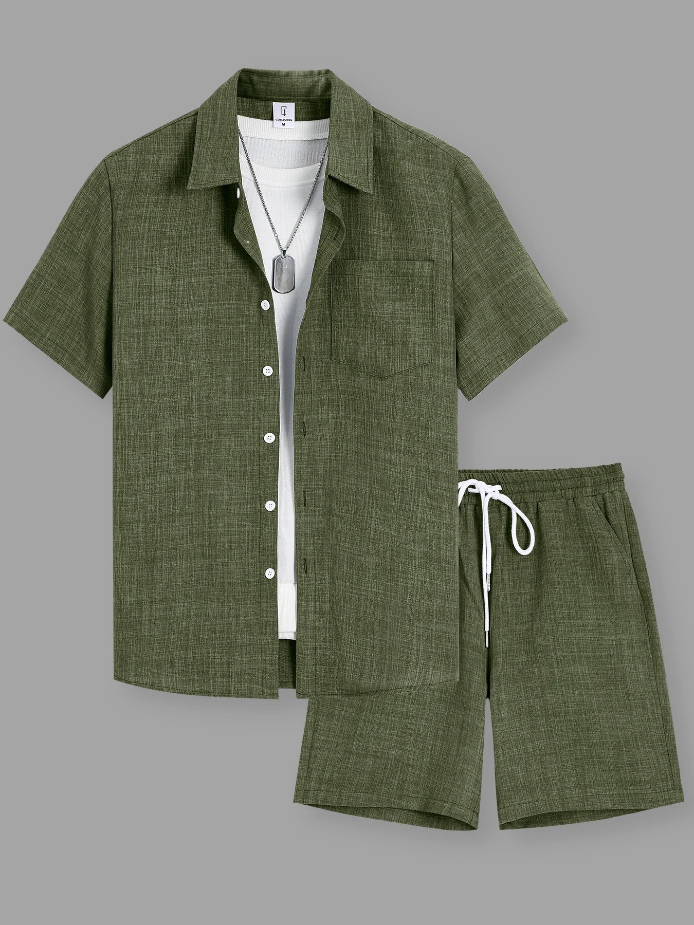 Conjunto Masculino Camisa e Bermuda Linho