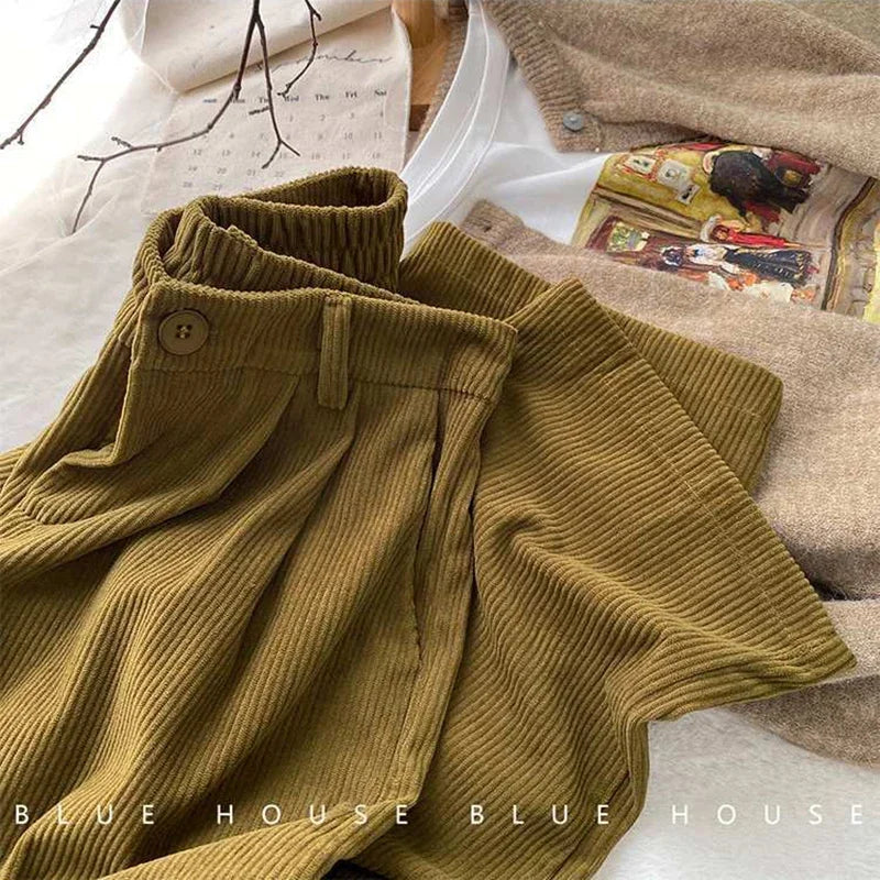 Calça Feminina de Veludo Cotelê Cintura Alta